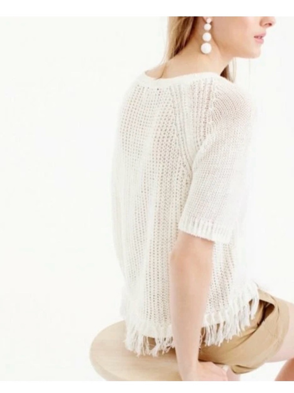 J. Crew Cream Knit Fringe-Trim Top. Size Small - Picture 8 of 9